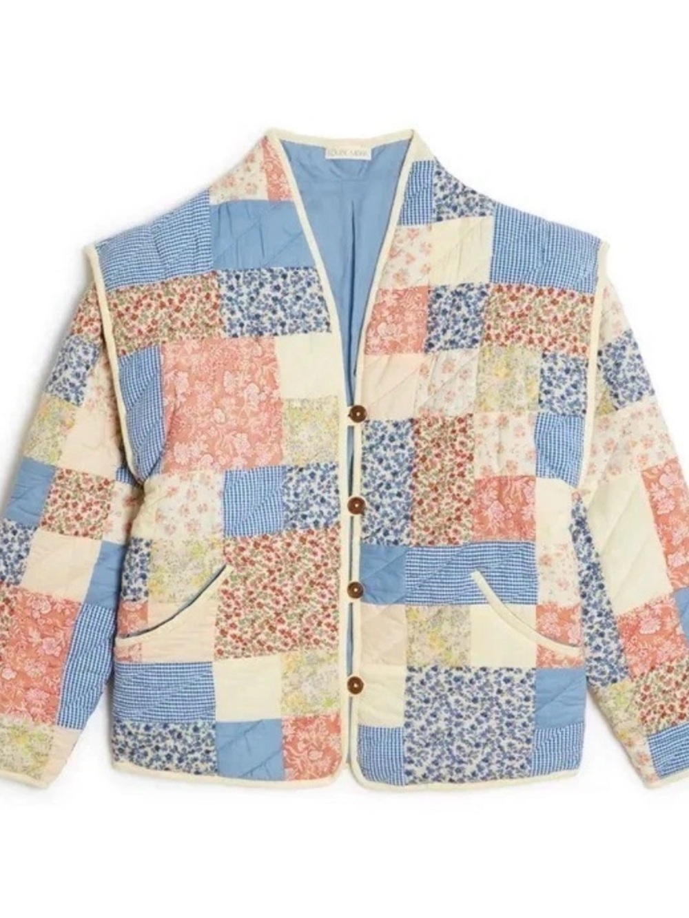 Louise Misha Patchwork Quilted Jacket/Vest with detachable sleeves- Blue Multi